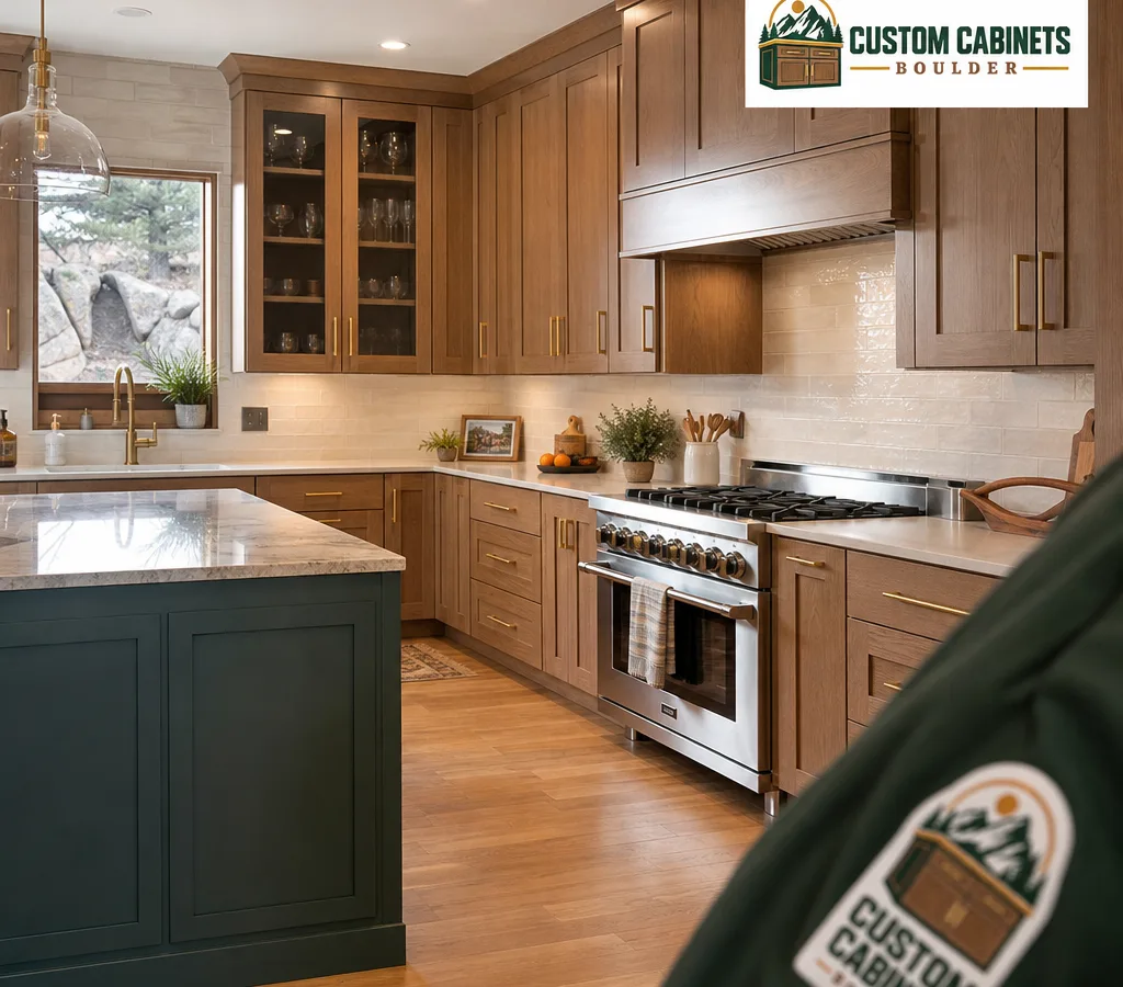 Well-lit Boulder kitchen with newly installed custom cabinets, consistent door reveals, and finished end panels
