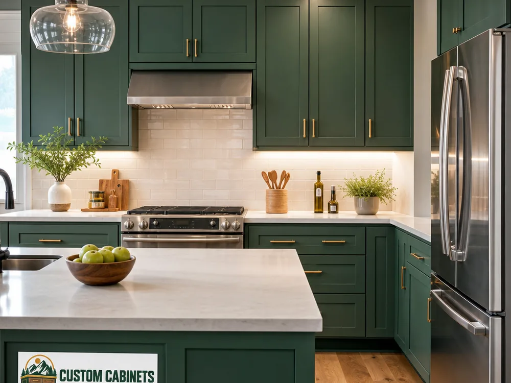 Finished Boulder kitchen with painted Shaker cabinets, under-cabinet lighting, even spacing, and consistent trim detail
